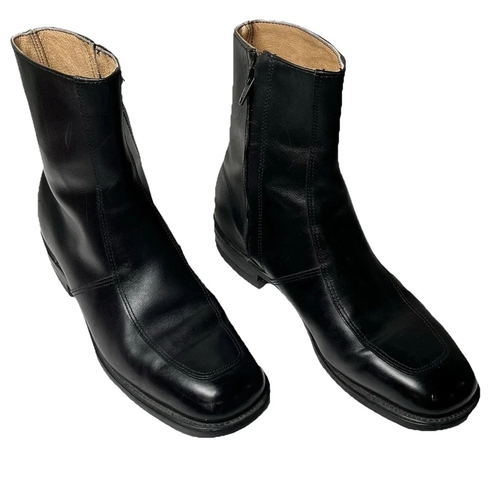 Executive Imperial Side Zip Boots Mens 6.5 Black Leather Apron Toe Ankle Classic